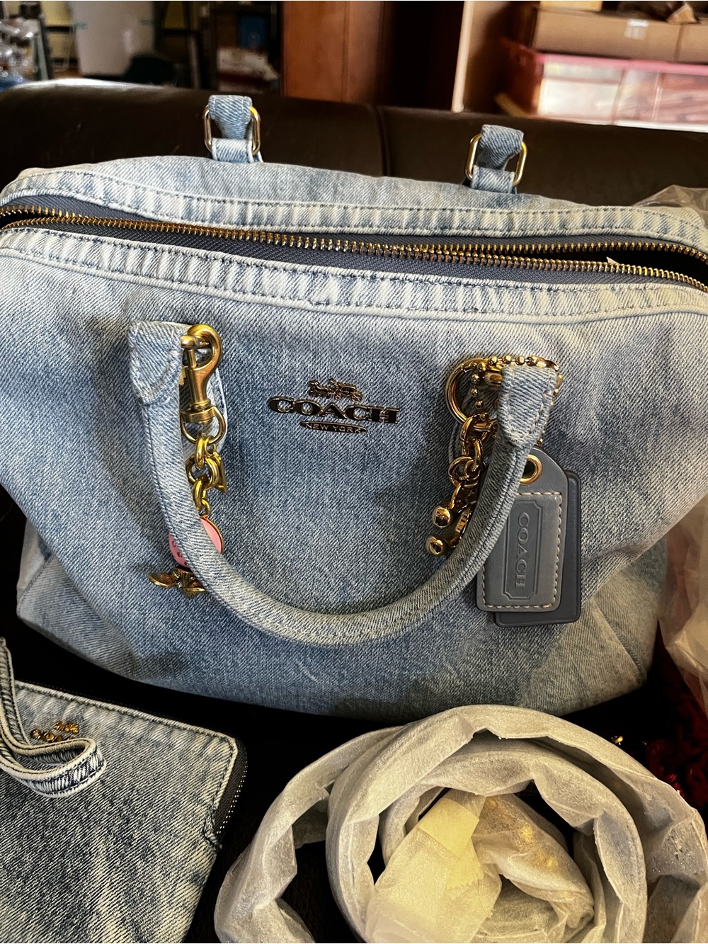 Coach Loved Denim Large Rowan With Wristlet And Charms - Picture 3 of 16